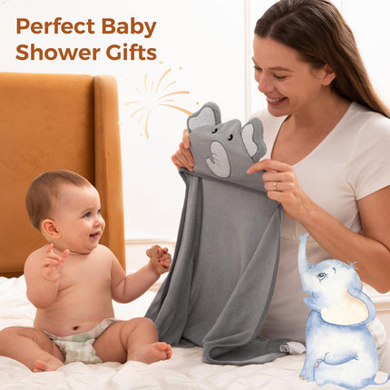 Cute Elephant Hooded Baby Towel Set – 2 Towels & 6 Washcloths, Soft & Cozy