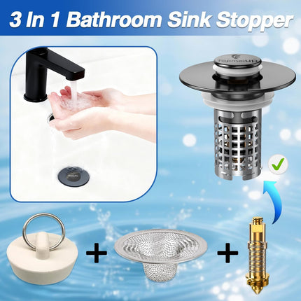 Sink Stopper Hair Catcher – Pop-up Drain Strainer with Removable Stainless Steel Basket