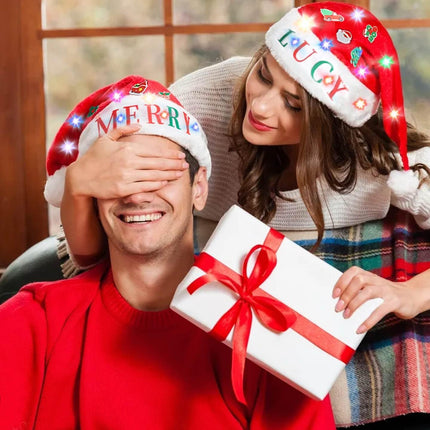 Christmas LED Light-Up Hat – Santa Headwear with Stickers & Ornaments
