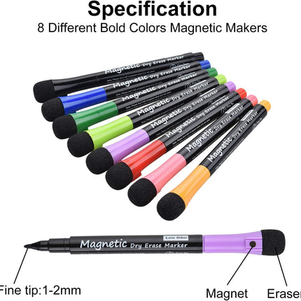8PCS Whiteboard Markers with Erasers – Low Odor Magnetic Dry Erase Pens