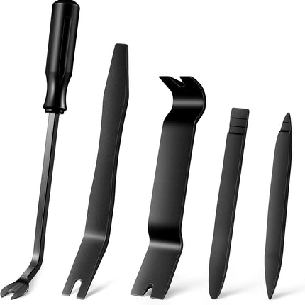 5Pcs Auto Trim Removal Tool Kit, Plastic Pry Tools, Door Panel & Dash Fastener Set, Black