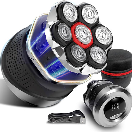 7D Rotary Electric Shaver for Men, IPX6 Waterproof, Type-C Fast Charge, LED Display & Case