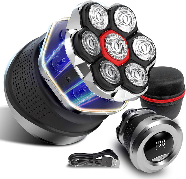 7D Rotary Electric Shaver for Men, IPX6 Waterproof, Type-C Fast Charge, LED Display & Case