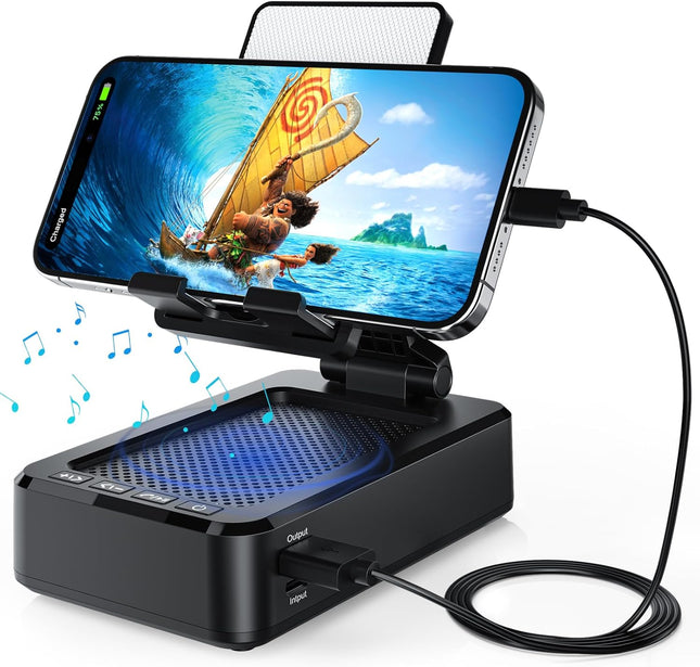 Cell Phone Stand with Bluetooth Speaker & Wireless Charging – Anti-Slip Base