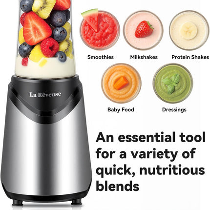 300W Personal Smoothie Blender with 18oz BPA-Free Travel Bottle, Silver