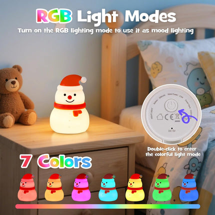 Christmas Snowman Night Light – RGB Modes, Dimmable Nursery & Breastfeeding Nightlight, Hangable