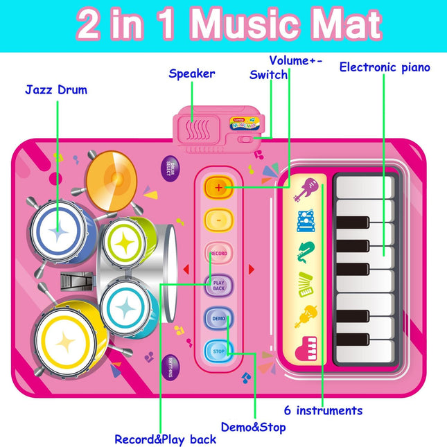 2-in-1 Piano Mat for Toddlers – Montessori Educational Musical Toy for 1-3 Year Olds