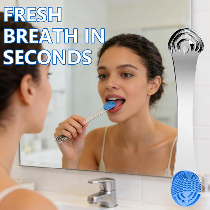 Tongue Scraper 3-Layer Stainless Steel Tongue Cleaner with Silicone Brush