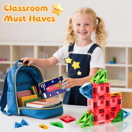 Mini Magnetic Tiles Travel Set – 32-Piece Montessori Building Toy for Kids 3-12