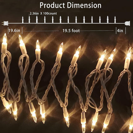 100 Count Mini Clear Christmas Lights 21ft – White Wire String Lights for Indoor/Outdoor
