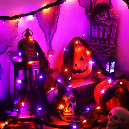 9.9FT 30LED Halloween Gauze String Lights, Orange Purple, 8 Modes & Timer
