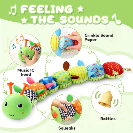 Baby Tummy Time Toy Caterpillar Musical Plush Rattle Activity 0-12 Months