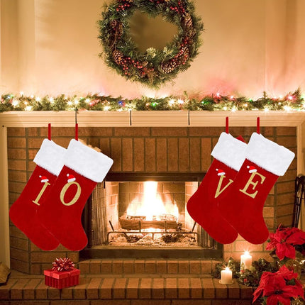 4-Pack Christmas Stockings – Large Xmas Stockings with Love Letters & Winter Santa Hat Decorations