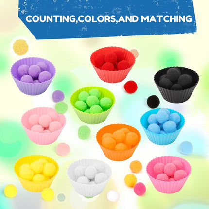 114 PCS Sensory Bin Filler – Sorting Bowls, Pom Poms, Tweezers for Early Education