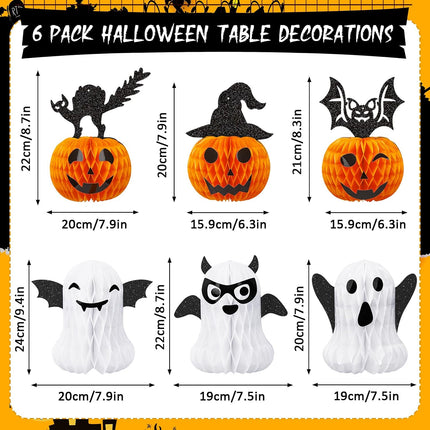 6-Piece Halloween Honeycomb Centerpieces, Pumpkin & Ghost Table Party Decorations