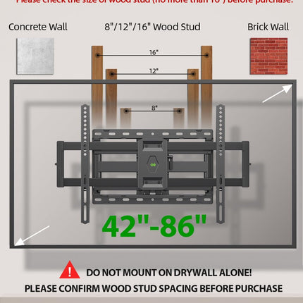 Full Motion TV Wall Mount for 42–86" TVs, Dual Arm Tilt Swivel, 132lbs Max