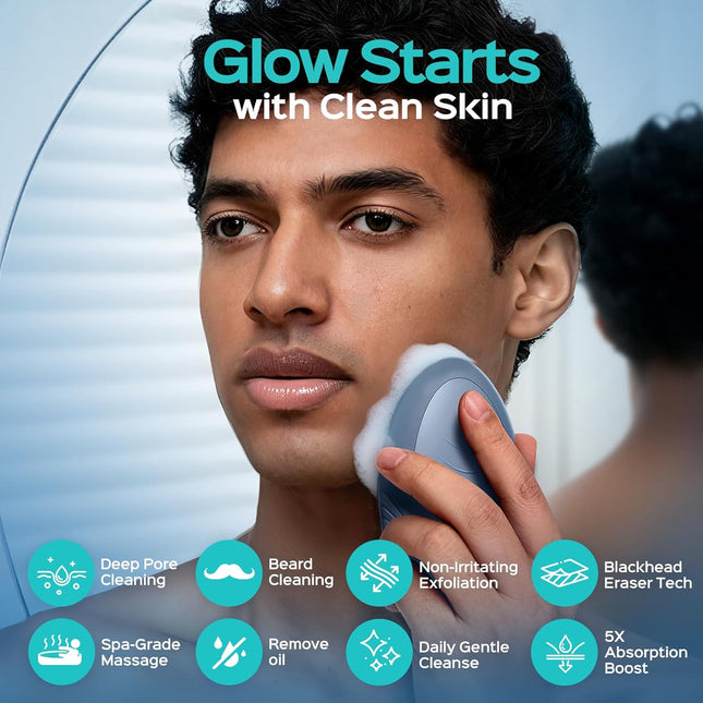 FBS01 Facial Cleansing Brush Silicone Face Scrubber Rechargeable Navy Blue