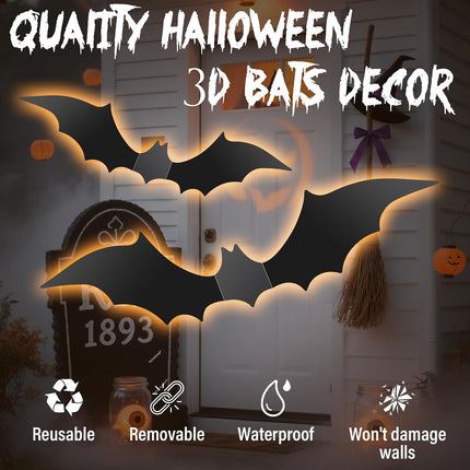 140-Piece 3D Halloween Bat Stickers, PVC Wall Decals for Indoor Outdoor Decor
