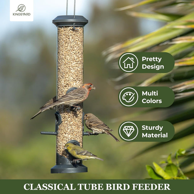 2-Pack Black Tube Bird Feeders – 6 Feeding Ports, Premium Weatherproof & Steel Hanger
