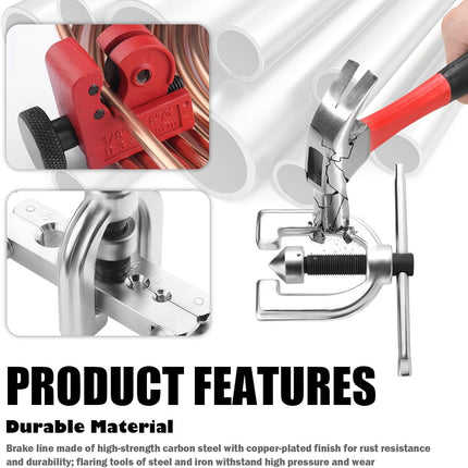 25Ft 1/4" & 3/16" Brake Line Kit, Flaring Tool Kit, 32 Inverted Fittings Repair Set