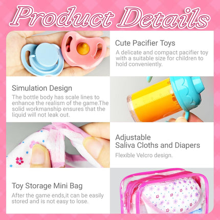 15Pcs Baby Doll Accessories Set, Pretend Feeding Toys with Bottles & Pacifiers