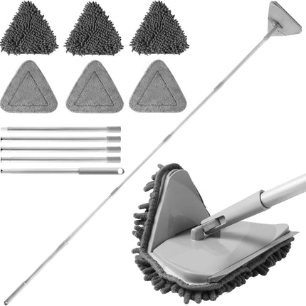Wall Cleaner Mop – 82” Long Handle, Baseboard Duster, Squeegee & 6 Replacement Pads
