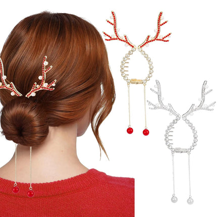 Christmas Hair Accessories 2PCS | Reindeer Hair Claw Clips for Women