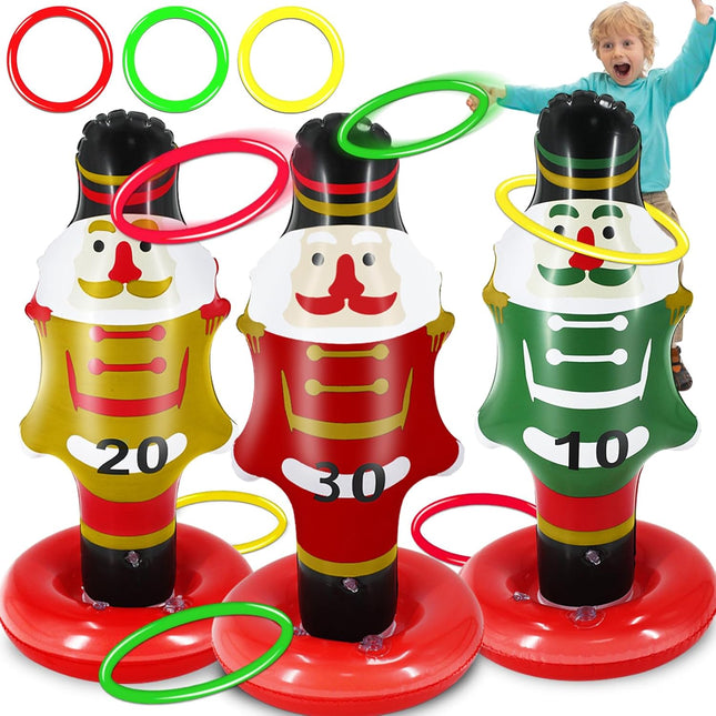 3-Pack Large Inflatable Christmas Nutcrackers, Ring Toss Party Games for Kids & Families