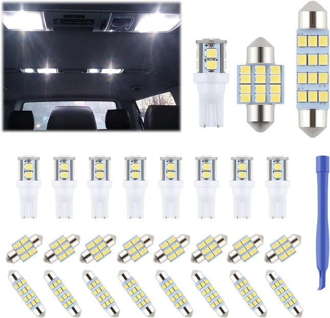 24-Piece LED Car Interior Bulb Kit – 194, T10, DE3175, 578, 31mm & 42mm Lights