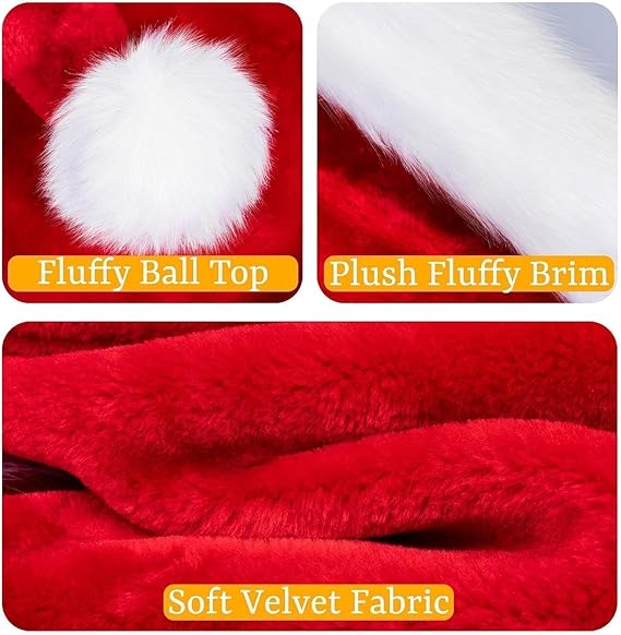 2PCS Santa Hats – Red Fluffy Christmas Hats with Plush Brim for Adults