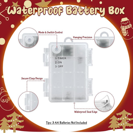 Red White Xmas String Lights – Waterproof Battery Operated Holiday Decor