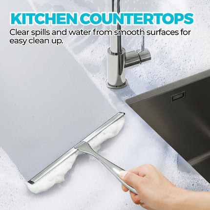 2PCS Bathroom Shower Squeegee with Stainless Steel Handle for Glass Doors