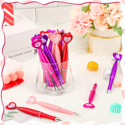 24 Pcs Valentine’s Day Heart-Shaped Pens: Black Ink Ballpoint Pens with Bear & Angel