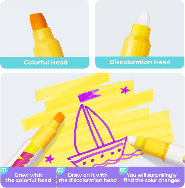 10-Pcs Color Changing Highlighters – Dual Tip Markers, Fluorescent Colors for Art & School