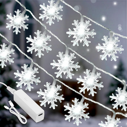 40 LED Snowflake Christmas String Lights, 20FT Battery-Powered & Rechargeable Fairy Lights