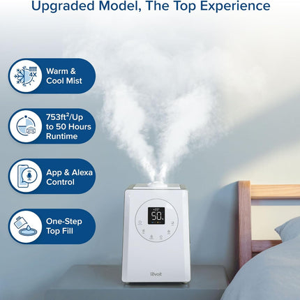 Smart Warm & Cool Mist Humidifier, 6L, 753ft² Coverage, App & Voice Control