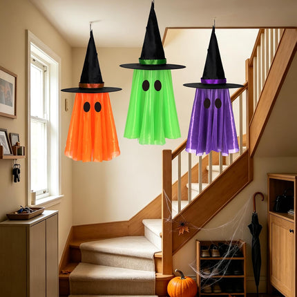 3-Pack Light-Up Halloween Hanging Witch Ghosts, String Lights for Yard & Porch Decor