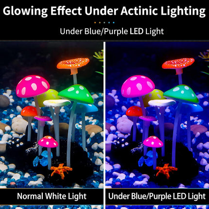 Glowing Artificial Mushroom Aquarium Plant Silicone Fish Tank Decoration 4.3 Inch