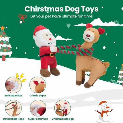 Christmas Dog Toys – Plush Squeaky Toys with Detachable Rope for All Breeds