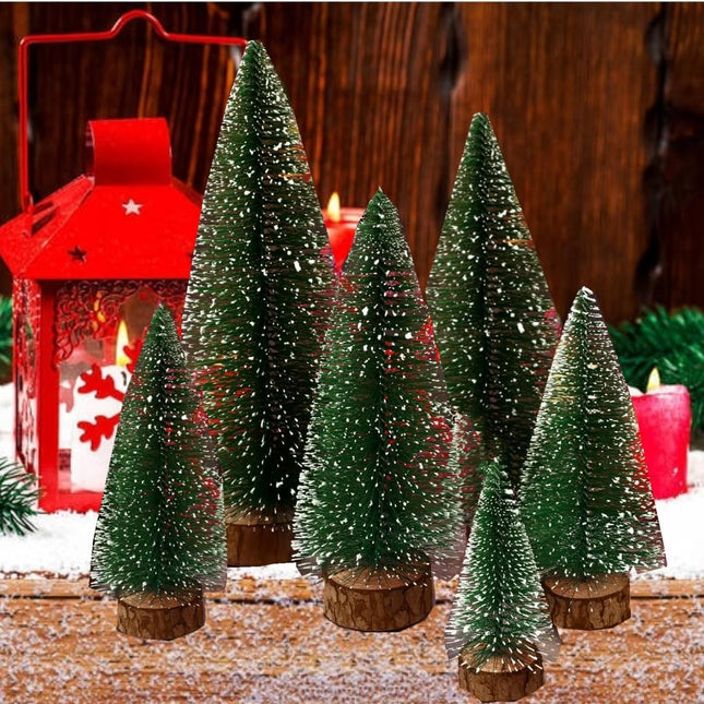 6PCS Mini Christmas Trees – Artificial Bottle Brush Tabletop Decor with Base