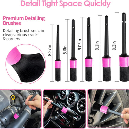 17Pcs Pink Car Interior Cleaning Kit Windshield Cleaner Detailing Brushes Gel Accessories