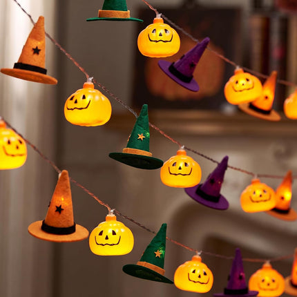 9.8FT Halloween String Lights, 20 LED Pumpkin Witch Hat Lights, Orange Purple Green