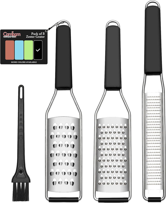3 Piece Lemon Zester Grater Set Stainless Steel Kitchen Tool for Cheese