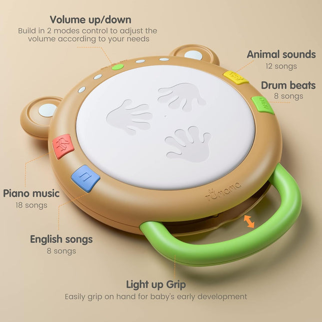 Baby Electronic Drum Toy, Musical Instrument with Light & Sound for Infants