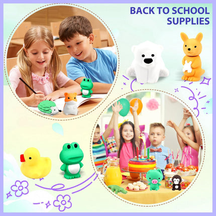 34Pcs Animal Erasers Bulk – Cute 3D Puzzle Erasers for Kids, Party Favors & Gifts