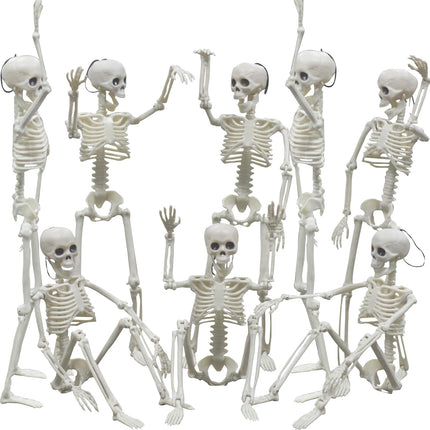8PCS 16in Poseable Halloween Skeletons, Movable Hanging Plastic Graveyard Decor