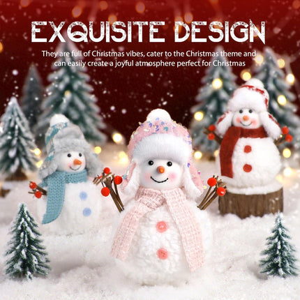3 Christmas Snowmen Plush Decorations Farmhouse Style Tiered Tray Tree Décor for Christmas