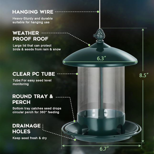 360° Metal Bird Feeder – Hanging, Weather-Resistant, Green Wild Bird Feeder for Outdoors
