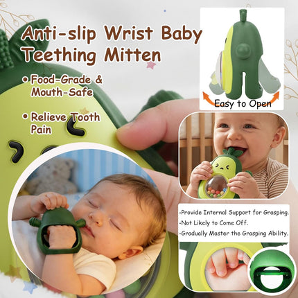 Baby Teether Avocado Mitten – BPA-Free Teething Toy for 3+ Month Infants