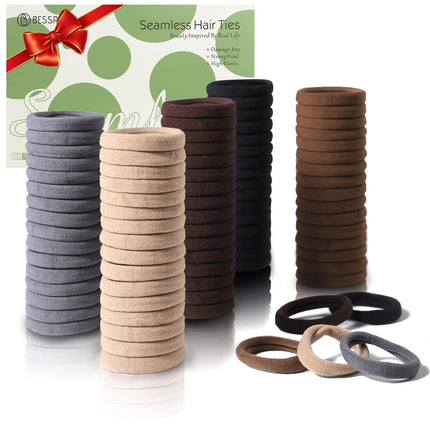 100PCS Thick Brown Hair Ties Seamless Ponytail Holders No Damage Elastics